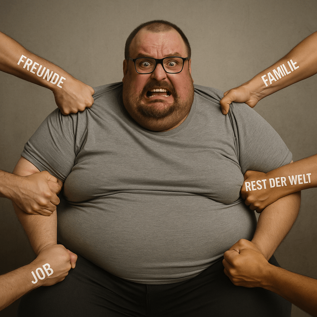 Ein Mann wird von allen Seiten gezogen – Freunde, Familie, Job, Rest der Welt